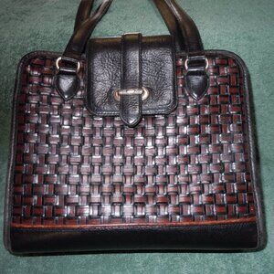 Brighton Purse Brown & Black Woven Leather Double Strap Tote Purse 313609